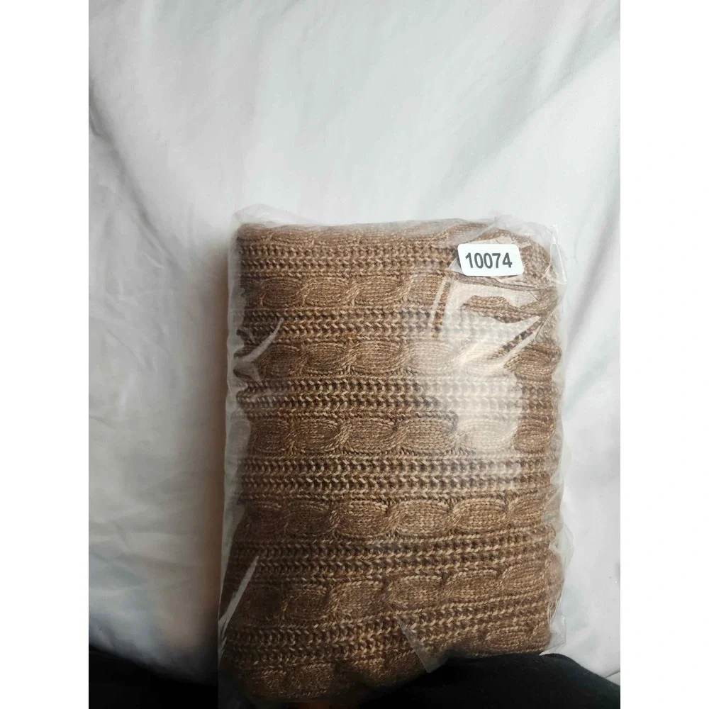 Crown & Ivy Womens XXL Brown Cable Knit Puff Sleeve Crew Neck Sweater Pullover